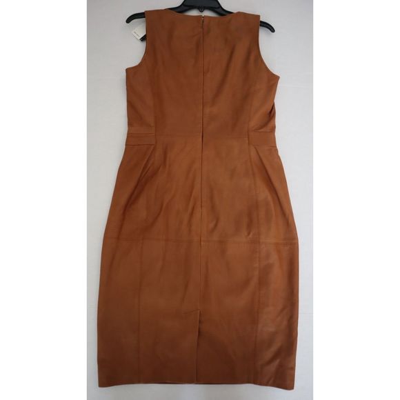 Lauren Ralph Lauren Women Sz 6 Brown Lamb Leather Sleeveless Sheath Dress $595 - Picture 2 of 13